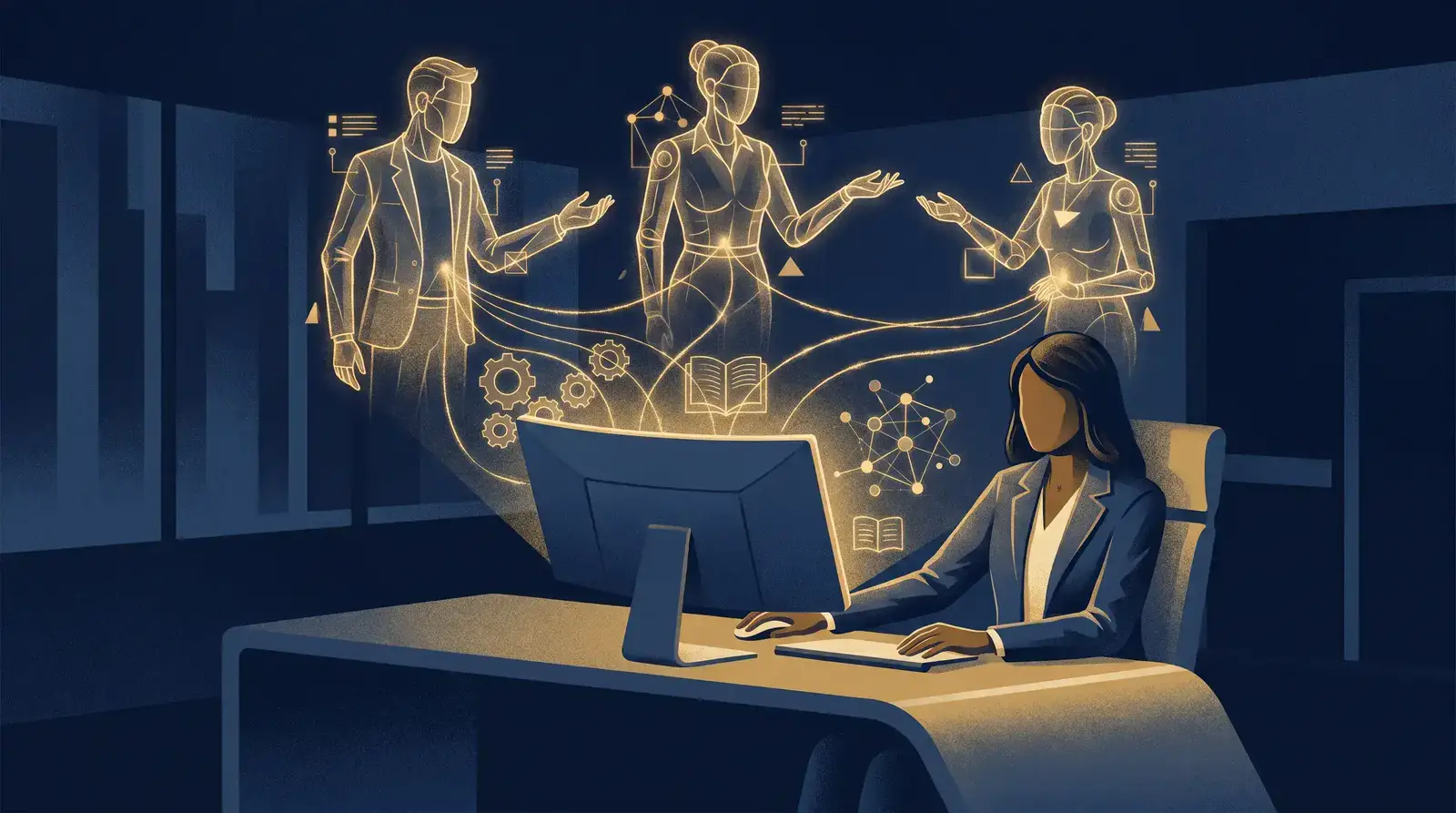 Multi-agent orchestration in an agentic workflow: three AI agents coordinating across tools and a database