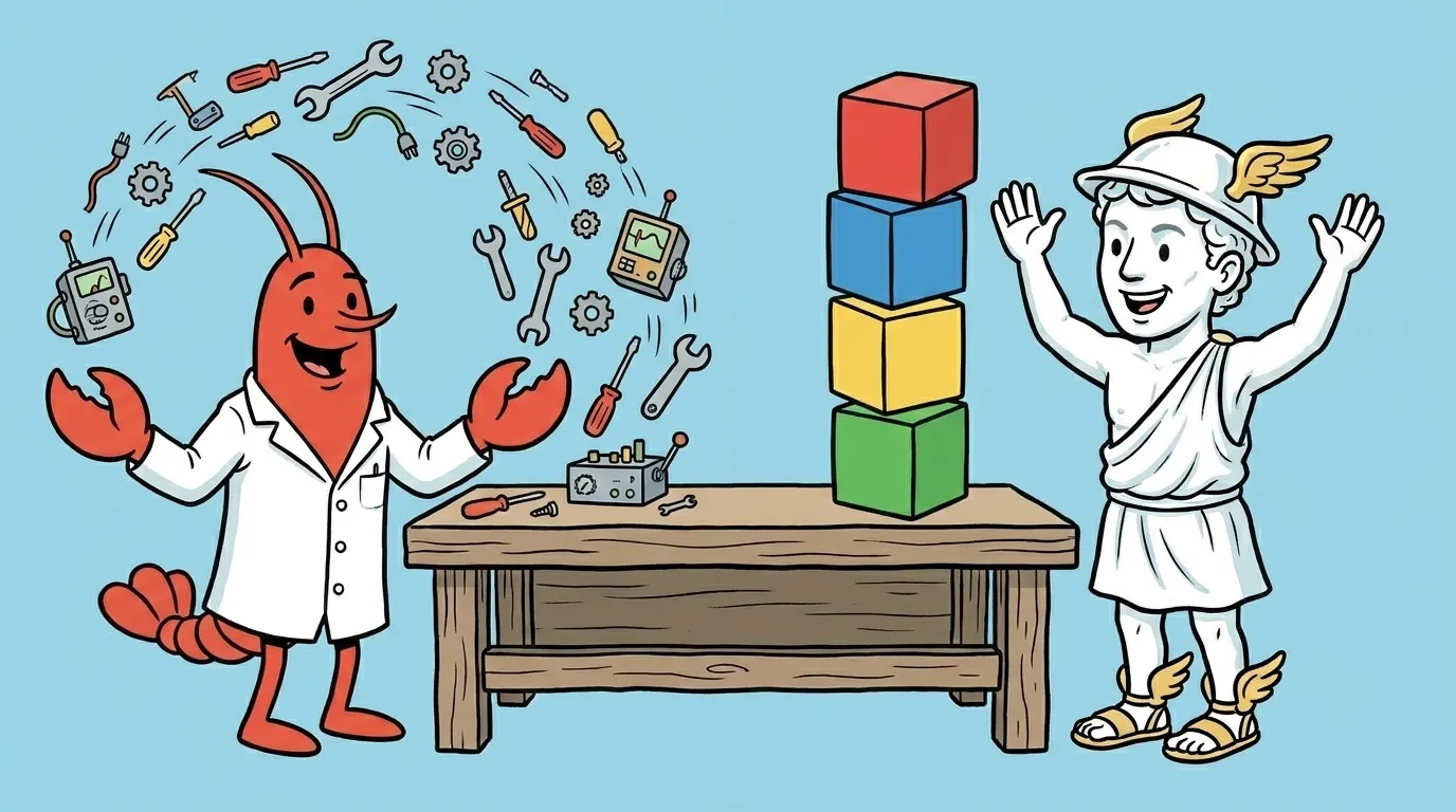 Visual contrast of OpenClaw&rsquo;s breadth versus Hermes&rsquo;s depth architectures