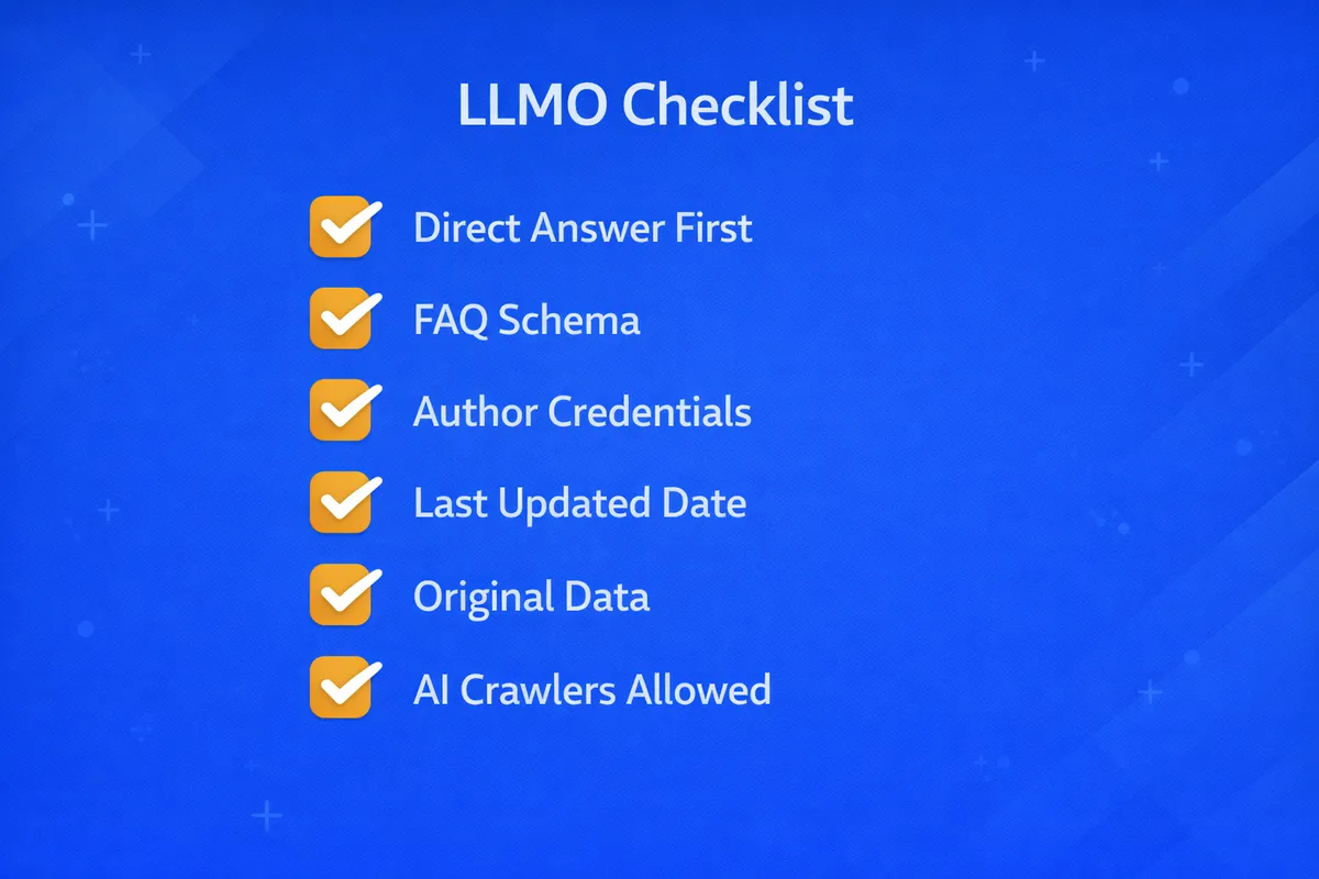 LLMO Checklist with gold checkmarks